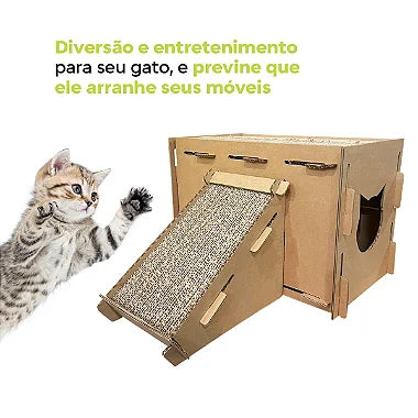 Arranhador Para Gato Esconderijo 2 Toca + Rampa Anti Stress - Viu Pet