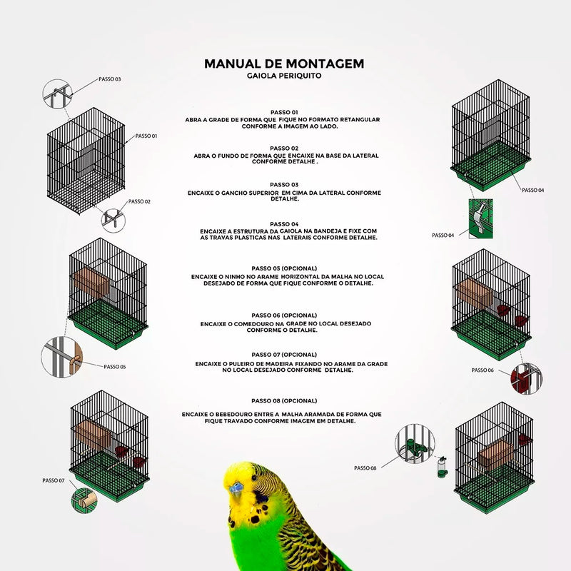 Gaiola Para Periquito Acompanha Acessórios + Ninho Madeira