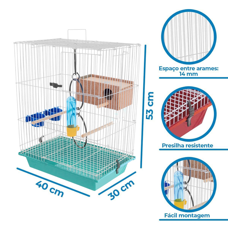 Gaiola Para Periquito Acompanha Acessórios + Ninho Madeira